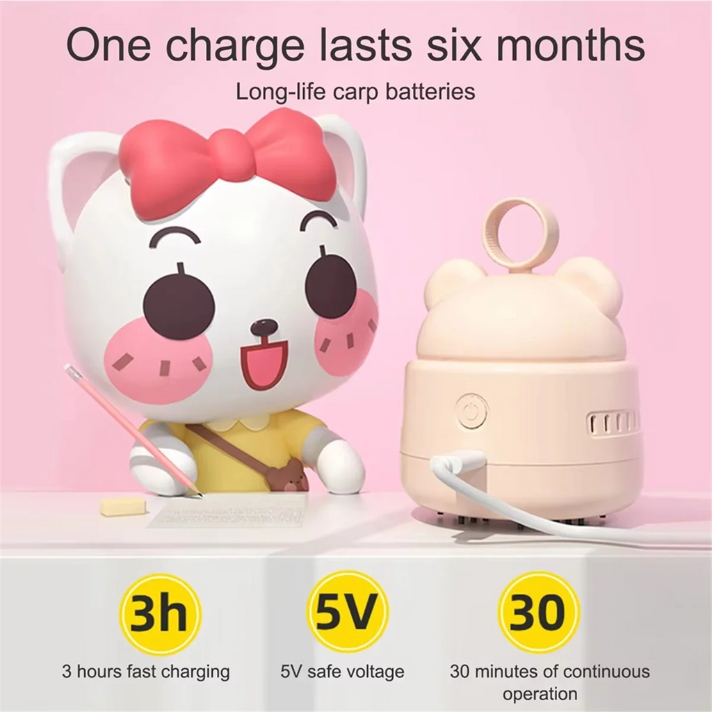 Cute Desktop Vacuum Cleaner Mini BearHead Ring Vacuum Cleaner for Cleaning Dust Crumbs Lake Green