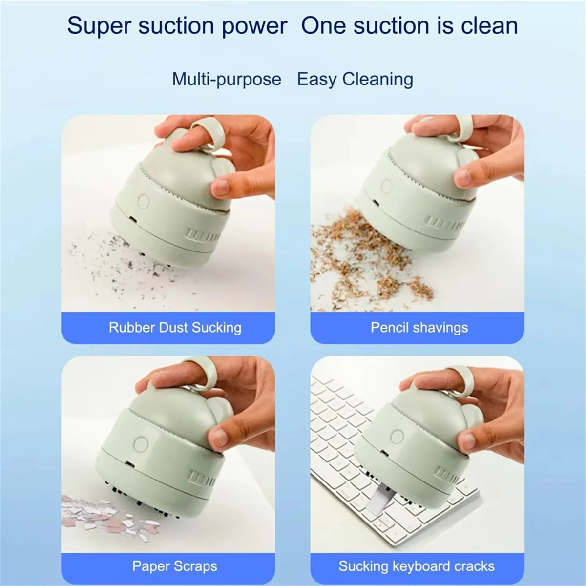 Cute Desktop Vacuum Cleaner Mini BearHead Ring Vacuum Cleaner for Cleaning Dust Crumbs Lake Green